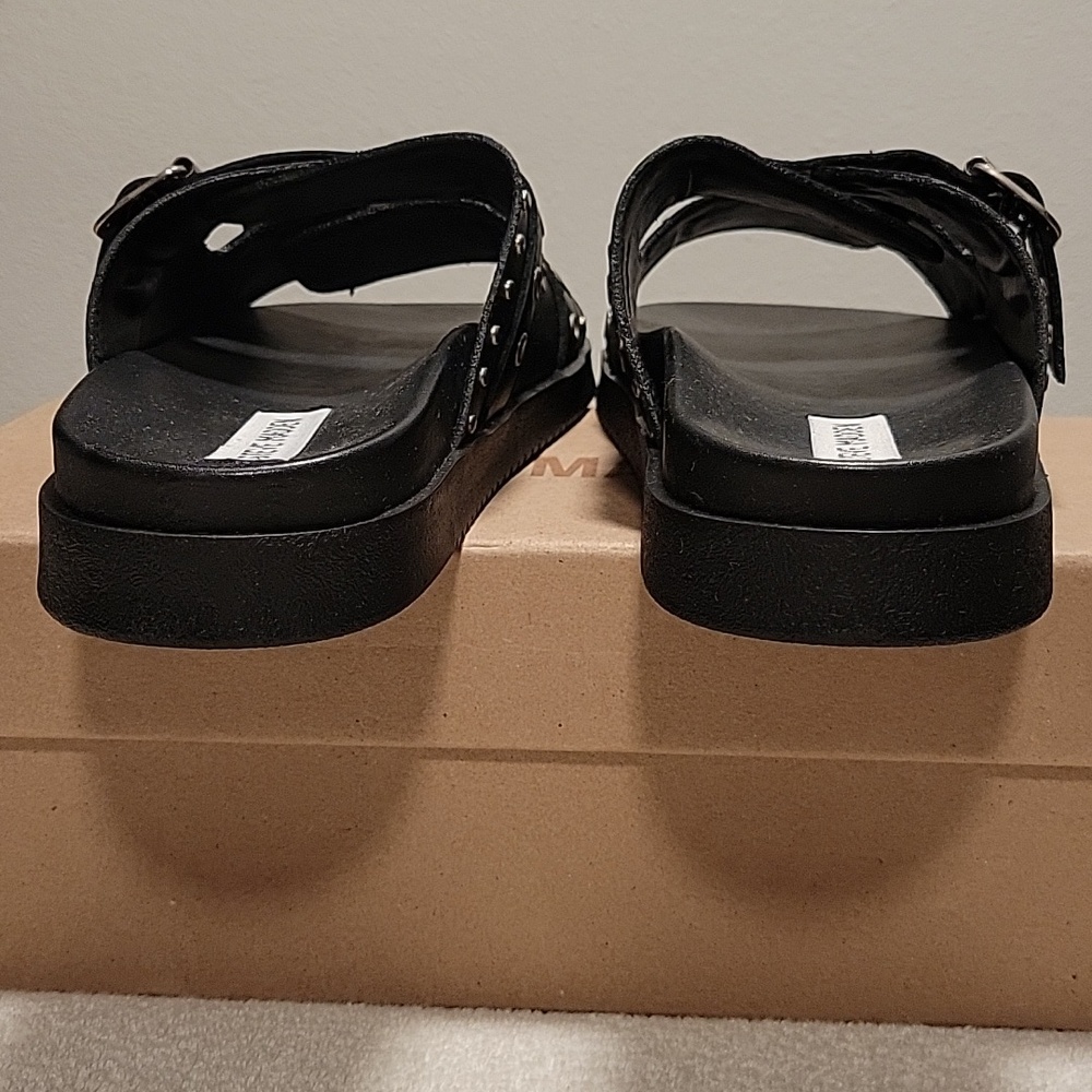 Steve Madden Melanie Black Double-Buckle Stud Slide Sandals, NIB - Picture 4 of 10